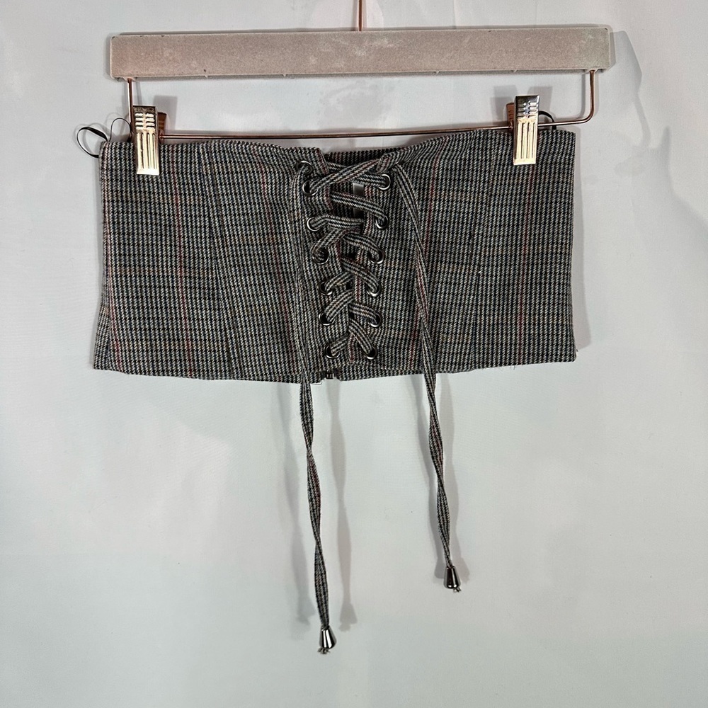 J.O.A plaid tie front cropped tube top size XS